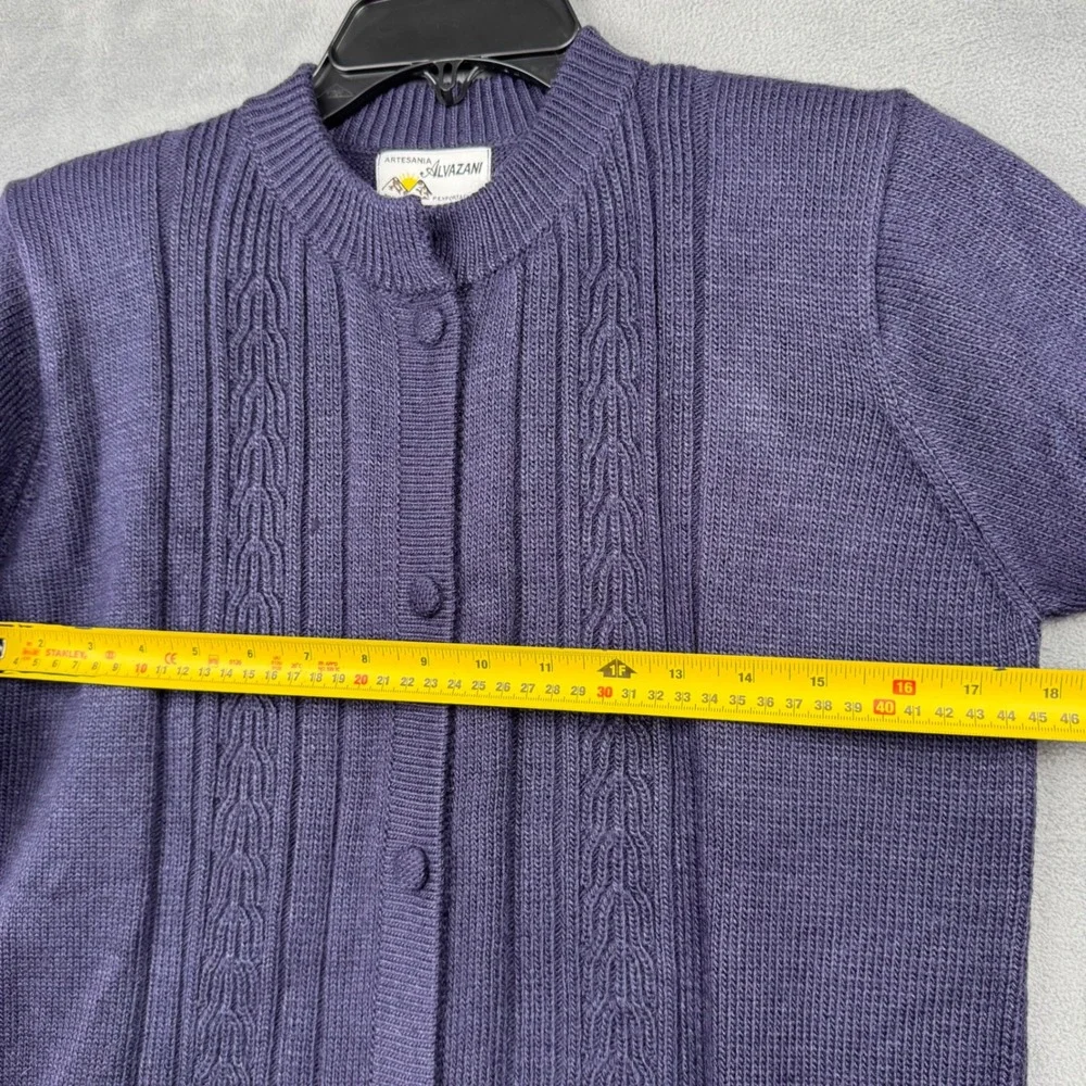 Artesania Alvazani Women's Knit Cardigan Purple‎ Cable Knit Pockets Button Front